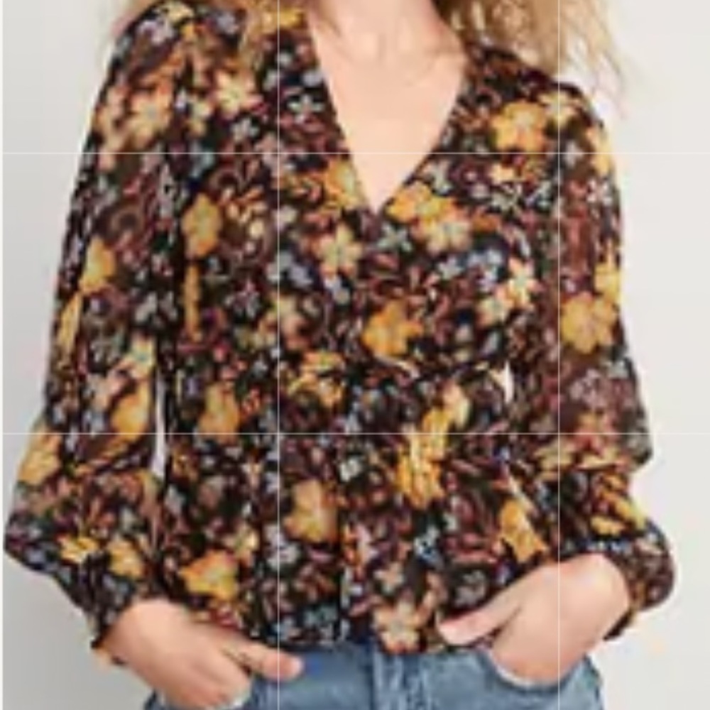 Old Navy Puff sleeve floral print smocked tie front blouse size XS Petite NWT!